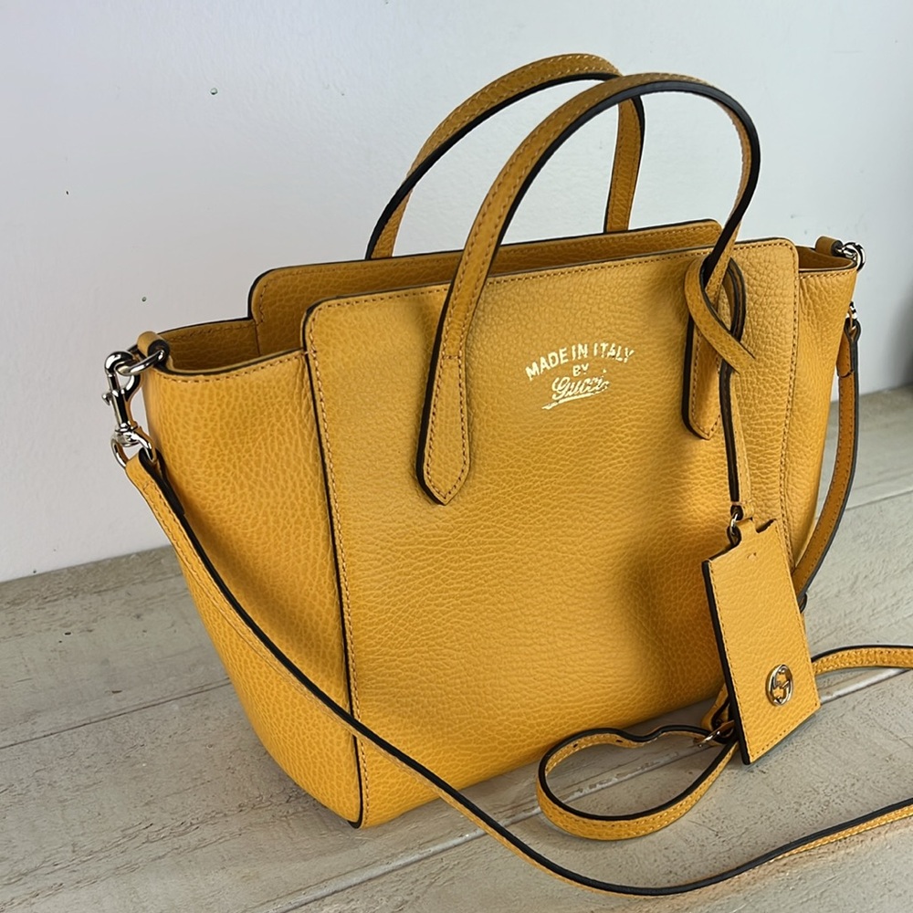 Gucci Yellow Leather Mini Swing Tote Bag ✅COA Included - Picture 2 of 16